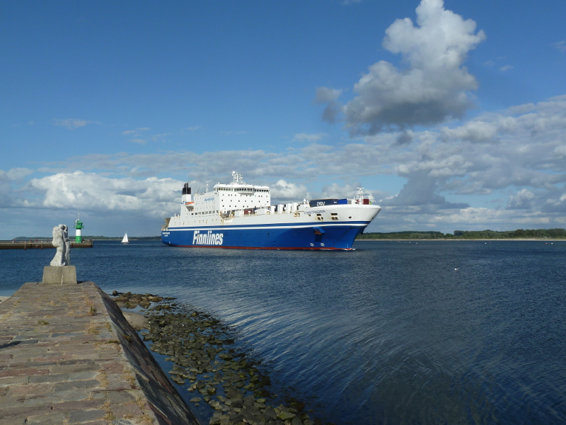 Ship entering the harbor.